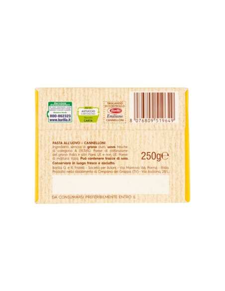 Barilla Emiliane Cannelloni Oeuf - 250 gr - Livraison gratuite en EUROPE et au Royaume-Uni