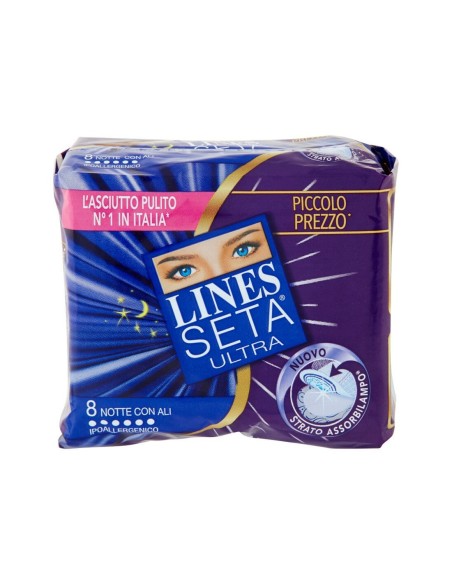 Lines Seta Ultra Assorbenti Notte con Ali - 8 pz - Spedizione gratuita consegnata in EUROPA e UK