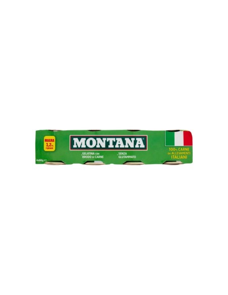 Montana Carne in Gelatina 100% Ita - 4 x 90 gr - Kostenloser Versand nach Europa und Großbritannien