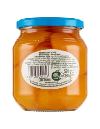 Valfrutta Italiaanse perziken op siroop - 570 gr - Gratis verzending naar Europa en Groot-Brittannië
