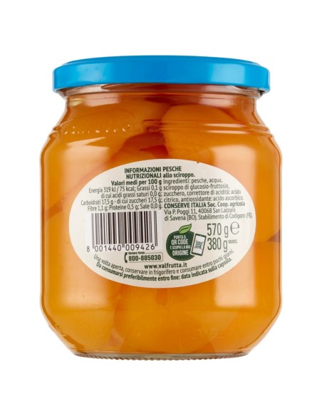 Valfrutta Italian Peaches in Syrup - 570 g - Free shipping delivered to EUROPE and UK
