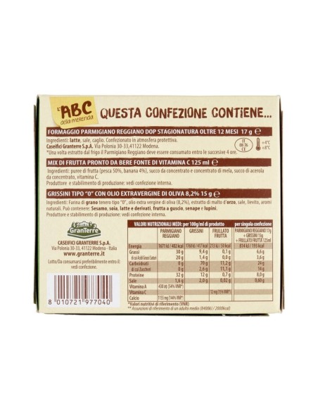 Parmareggio ABC Goûter Snack au Parmesan/Jus de Fruits/Grissini - 170 gr - Livraison gratuite en EUROPE et au Royaume-Uni