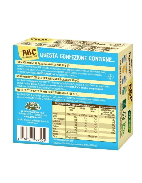 Parmareggio ABC Snack Kaas/Vruchtensap/Broodstengels - 190 gr - Gratis verzending naar Europa en Groot-Brittannië