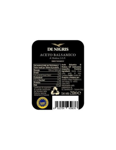 De Nigris Aceto Balsamico Modena Il Fondatore IGP - 250 ml - Spedizione gratuita consegnata in EUROPA e UK