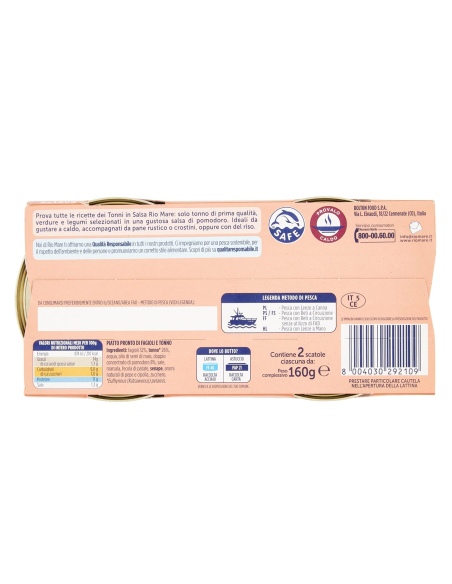 Rio Mare Tuna in sauce with Beans - 2 x 160 gr - Free shipping delivered to EUROPE and UK