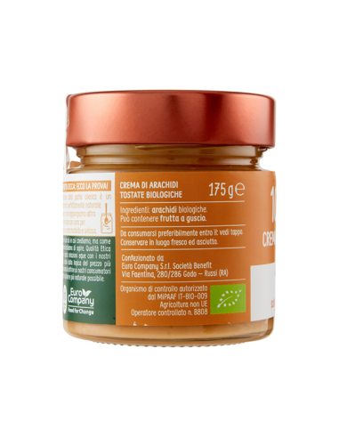 Peanut Butter Cream Organic 100% - 175 gr - Free shipping delivered to EUROPE and UK