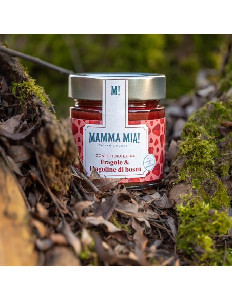 MammaMia Extra Aardbeien- en Bosaardbeienjam - 240 g - Gratis verzending naar Europa en Groot-Brittannië