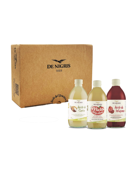 De Nigris Box Benessere Aceto di Mele, Cocco e Melograno - 3 x 500 ml
