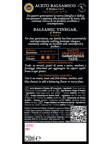 Aceto Balsamico De Nigris Armonioso e Versatile per Piatti Gourmet