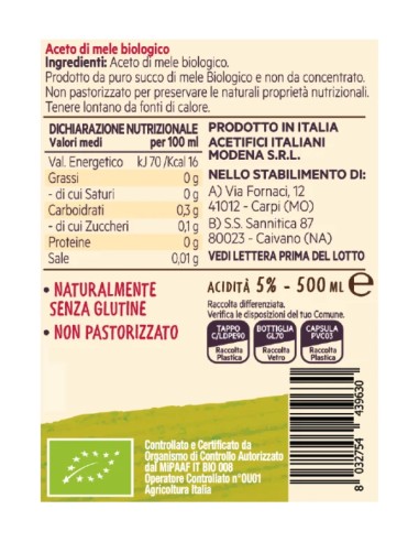 Vinaigre de Cidre Bio De Nigris Soutien Métabolique et Réduction de Fatigue