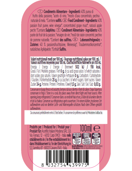 Aceto De Nigris Fruttato Esalta Piatti con Gusto Frutto della Passione