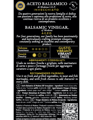 Aceto Balsamico De Nigris Condimento Vibrante per Piatti di Carne e Pesce