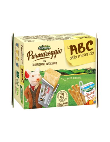 Parmareggio ABC Snack Nährstoffreiche KinderMahlzeit mit Parmesan Pfirsichshake