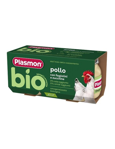 Plasmon Omogeneizzato Bio Pollo con fagiolini e zucchine - 2 x 80 gr