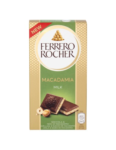 Ferrero Rocher Tavoletta Cioccolato Latte e Noci Macadamia, Gusto Delicato e Croccante