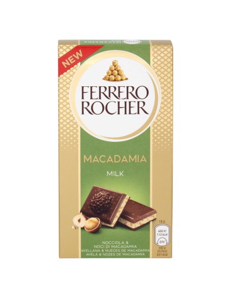 Ferrero Rocher Tavoletta Cioccolato Latte e Noci Macadamia, Gusto Delicato e Croccante