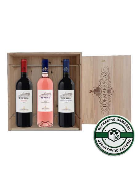 Holzkiste mit Neprica Wein aus Apulien 3 Flaschen à 75cl
