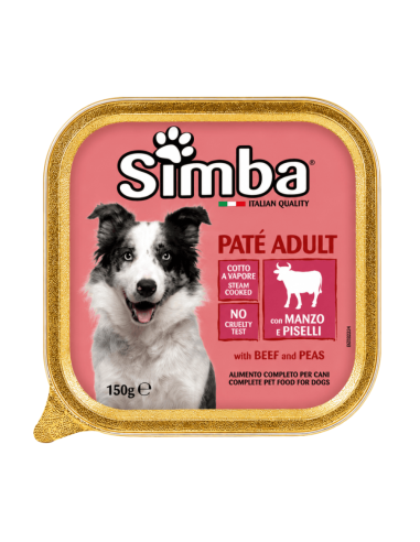 Beef and pea adult dog pâté Simba – Italian steam cooked