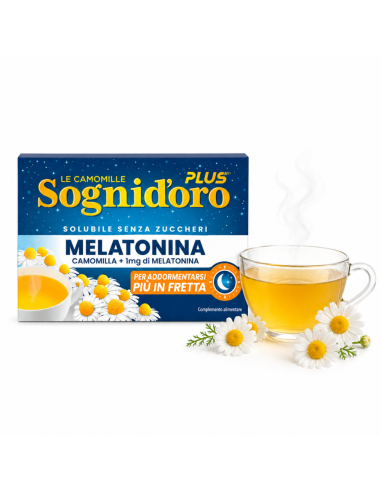 Sogni d'Oro Camomille avec Mélatonine soluble - 16 pz - Livraison gratuite en EUROPE et au Royaume-Uni