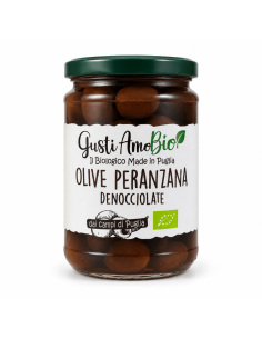 Pitted Black Peranzana Olives for antipasti Gustiamo Bio