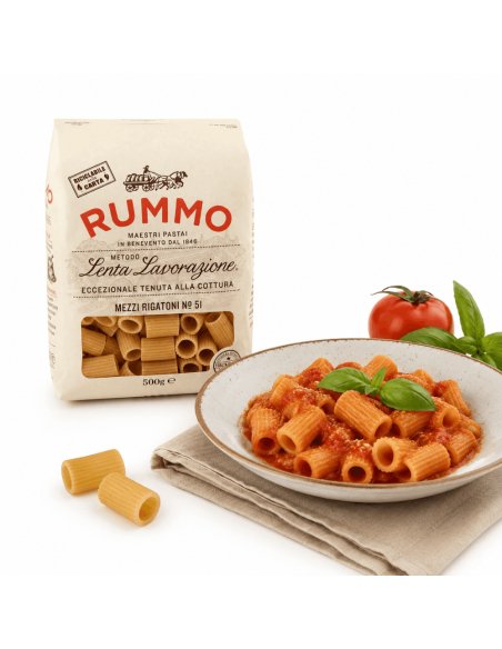 Rummo Mezzi Rigatoni Short Ribbed Pasta.