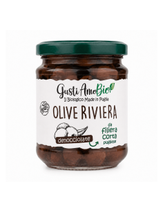 Gustiamo Bio Pitted Riviera Olives in oil for antipasti