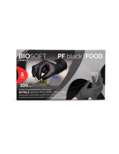 BioSoft Black Food Guanti in Nitrile Monouso Senza Polvere S - 100 pz