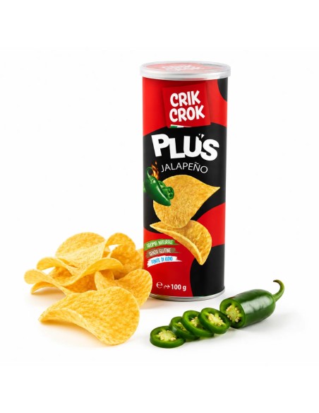 Crik Crok Plus Jalapeño Chips in Koker uit Italië