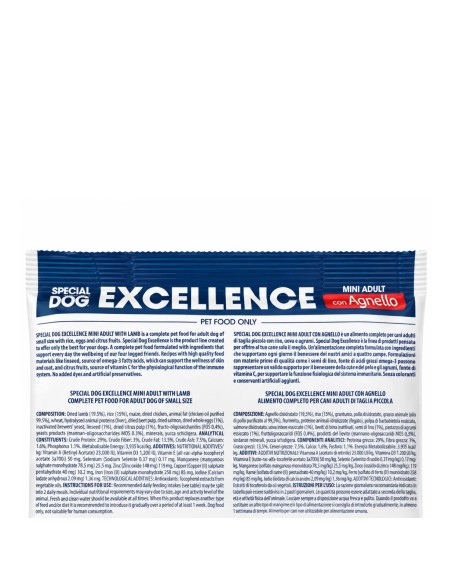 Special Dog Excellence Mini Adult Agneau – dos du paquet avec composition et constituants analytiques