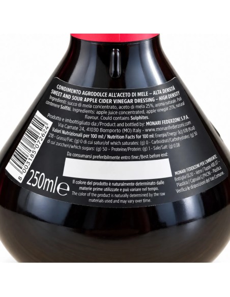 Dos du Monari Federzoni Condiment Aigre-Doux au Vinaigre de Cidre avec ingrédients et valeurs nutritionnelles
