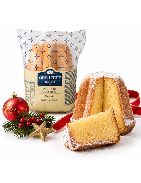 Ore Liete Pandorino Classico in flow pack with pandoro and Christmas decorations