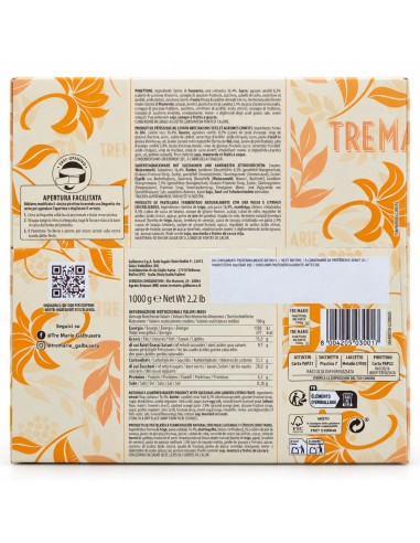 Tre Marie Il Panettone Milanese back of pack with ingredients and nutrition information