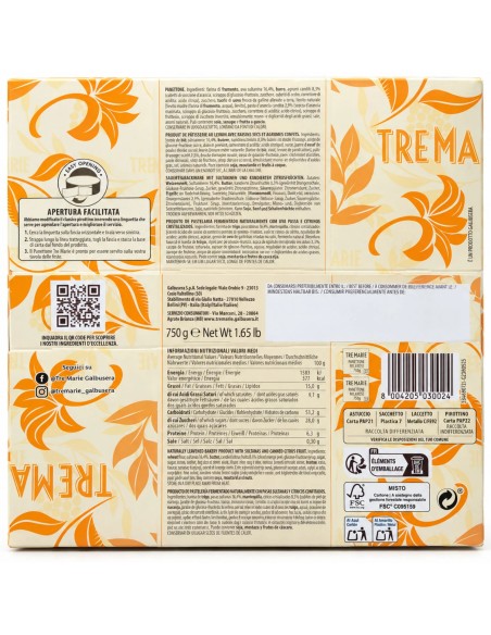 Tre Marie Il Panettone Milanese back of pack with ingredients and nutrition information