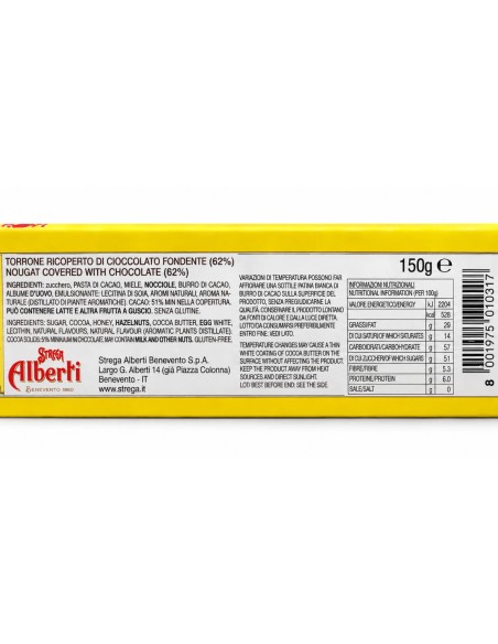 Strega Alberti Torrone Strega 150 g Rückseite mit Zutaten und Nährwerten